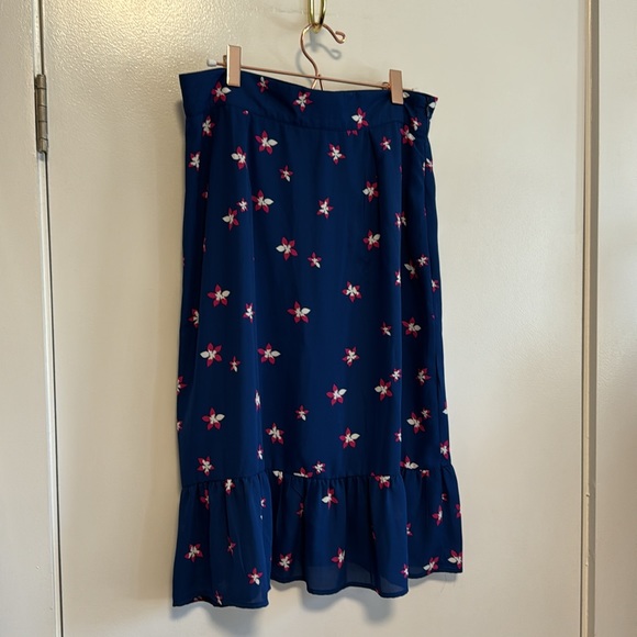 NWT aqua floral print midi skirt blue s small - Picture 5 of 7